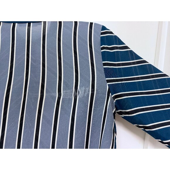 Max Mara Weekend Stripe Colorblock Silk Top Blouse Blue Gray Red Patchwork S - Picture 12 of 16